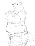  2022 ambiguous_gender anthro belly bottomwear cettus clothed clothing crossed_arms ear_piercing female gulonine mammal mustelid musteline overweight overweight_anthro overweight_female pants piercing shirt sketch solo tail topwear wolverine 