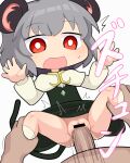  1boy 1girl animal_ears bar_censor blush bright_pupils capelet censored clothed_sex commentary cookie_(touhou) crystal flat_chest grey_hair grey_skirt grey_vest hetero hospital_king jewelry leg_grab long_sleeves medium_bangs mouse_ears mouse_girl mouse_tail nazrin no_panties nyon_(cookie) open_mouth pendant penis pussy red_eyes sex shirt short_hair simple_background skirt skirt_set socks solo_focus tail touhou vaginal vest white_background white_capelet white_pupils white_shirt white_socks 