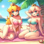  beach bikini food fruit mario_(series) non-web_source peach rosalina sun swimsuit 