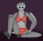  absurd_res anthro avian beak bird blue_eyes bra breasts casual_exposure clothed clothing feathered_tail feathered_wings feathers female generic06 grey_body grey_feathers hi_res olivia_(generic06) owl red_bra red_clothing red_underwear sitting solo tail talons underwear underwear_only wings yellow_beak 