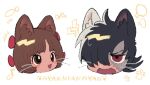  +++ 1boy 1girl animal_ear_fluff animal_ears black_hair black_jack_(character) black_jack_(series) blush_stickers bow brown_eyes brown_hair cat_ears fish hair_bow hair_over_one_eye head husagin lightning_bolt_symbol multicolored_hair multiple_hair_bows musical_note open_mouth patchwork_skin paw_print pinoko red_bow red_eyes scar short_hair simple_background split-color_hair sweat two-tone_hair wavy_mouth whiskers white_background white_hair 