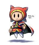  1boy belt black_belt bracelet cape english_text floating hood hooded_cape jewelry looking_at_viewer mari_luijiroh mario_&amp;_luigi:_dream_team masanori_sato_(style) orange_cape orange_tunic prince_dreambert shadow simple_background sleeveless solo white_background 