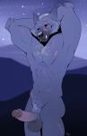 anthro balls blaidd_(elden_ring) canid canine canis dragondrawer elden_ring erection eye_scar facial_scar fangs fromsoftware front_view fur genitals grey_body grey_fur hi_res humanoid_genitalia humanoid_penis male mammal muscular muscular_anthro muscular_male night nude penis pubes scar scars_all_over sky smile solo standing teeth wolf 