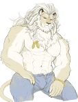  absurd_res anthro bracelet claws ear_piercing ear_ring felid hi_res javid_(dislyte) jewelry lion long_mane male mammal muscular muscular_male pantherine piercing pubes red_eyes ring_piercing solo yongbae2372 