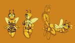  2023 antennae_(anatomy) anthro arthropod bee big_breasts breasts butt cleavage clothed clothing dress duo female hi_res huge_breasts hymenopteran insect lena_the_bee male non-mammal_breasts orange_background peter_the_bumblebee russia russian_cooking_oil_commercial side_boob simple_background smile solo tight_clothing ultradistort wings 