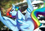  2022 absurd_res blue_body blue_feathers blue_fur blue_hooves digital_media_(artwork) equid equine eyebrows eyelashes feathered_wings feathers female feral friendship_is_magic fur hair hasbro hi_res hooves mammal multicolored_hair multicolored_tail my_little_pony pegasus pink_eyes rainbow_dash_(mlp) rainbow_hair rainbow_tail signature silentwulv smile solo spread_wings tail underhoof wings 