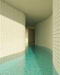  backrooms_(creepypasta) ceiling dream_pool hallway highres immersed indoors jaredpike no_humans original partially_submerged pool reflection reflective_water scenery submerged tile_ceiling tile_floor tile_wall tiles water 