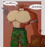  abs activision anthro bandicoot biceps big_muscles big_pecs blush bouncing_pecs bulge clothed clothing crash_bandicoot_(series) crunch_bandicoot digital_media_(artwork) hi_res huge_muscles huge_pecs hyper hyper_muscles hyper_pecs male mammal marsupial muscular muscular_anthro muscular_male open_mouth pecs simple_background solo standing text topless zephir 