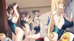 6+girls :d adjusting_hair aegir_(azur_lane) alternate_costume ass azur_lane bent_over bird blonde_hair breasts changing_clothes character_name cheshire_(azur_lane) chick chinese_commentary closed_eyes club3 commander_(azur_lane) competition_swimsuit dido_(azur_lane) groin hat highleg highleg_swimsuit highres hime_cut horns huge_breasts implacable_(azur_lane) jitome large_breasts locker locker_room manjuu_(azur_lane) multiple_girls new_jersey_(azur_lane) one-piece_swimsuit pov queen_elizabeth_(azur_lane) red_eyes sideboob sirius_(azur_lane) sitting smile swimsuit taihou_(azur_lane) white_hair yellow_eyes 