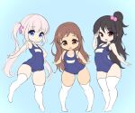  3girls highres horse_tail long_hair multiple_girls non-web_source school_swimsuit shoujo_ramune swimsuit tail twintails 