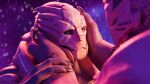  3d_(artwork) alien arm_grab bodypaint digital_media_(artwork) duo eye_contact face_paint hand_on_cheek hi_res humanoid intraspecies kagekave looking_at_another male male/male mass_effect nude romantic teeth turian 