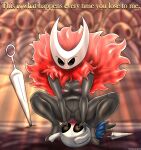 ambiguous_gender anonymous anthro breasts facesitting female female/ambiguous genitals hair heartlessangel3d hi_res hollow_knight hornet_(hollow_knight) melee_weapon pussy red_hair sitting_on_another solo sword team_cherry weapon 
