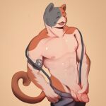  anthro breasts clothing epic_games felid feline foreskin fortnite genitals i_dk_i male mammal meowscles muscular nipples penis pink_penis silly_face smile solo tattoo 