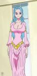  1girl blue_hair breasts cleavage dress earrings jewelry large_breasts long_hair nefertari_vivi non-web_source one_piece pink_dress solo 