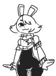  anthro clothing female hair hair_over_eye happie_(character) lagomorph leporid low_res mammal one_eye_obstructed pppr rabbit rubber rubber_clothing rubber_suit sweater topwear 
