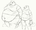  2020 anthro bag belly big_belly bottomwear cettus clothed clothing domestic_ferret duo everett_(cettus) eye_contact hand_holding holding_bag holding_object looking_at_another male male/male mammal midriff moobs morbidly_obese morbidly_obese_anthro morbidly_obese_male morgan_(cettus) mustelid musteline obese obese_anthro obese_male overweight overweight_anthro overweight_male pants paper_bag shirt size_difference sketch smile sweatpants topwear true_musteline walking weasel 