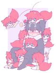  ... 6+boys :&gt; :o =_= ? animal_ear_fluff animal_ears black_hair blush chibi clone closed_mouth clothes_grab ear_blush ear_down flower fox_boy fox_ears fox_tail full-face_blush green_eyes hiei_(yu_yu_hakusho) holding holding_flower hug knees_up kurama_(yu_yu_hakusho) long_hair long_sleeves male_focus morishi_(bearxforest) multiple_boys on_head open_mouth person_on_head purple_background red_eyes red_flower red_hair red_rose rose scarf short_hair simple_background sitting smile speech_bubble spiked_hair spoken_ellipsis spoken_question_mark sweat tail white_background white_hair white_scarf yellow_eyes youko_kurama yu_yu_hakusho 