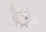  animal_focus cat commentary_request full_body grey_background logo looking_at_viewer nekosuke_(oxo) no_humans original paw_print simple_background standing tail_raised white_cat 