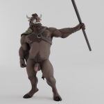  1:1 absurd_res anthro balls big_penis bovid bovine brown_body brown_fur buru_(buruthebull) buruthebull foreskin fur genitals hi_res horn humanoid_genitalia humanoid_penis male mammal muscular muscular_male nude penis tail 