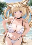  animal_ears bikini braid breasts erune french_braid frilled_bikini frills granblue_fantasy hanchou_(shirokun555) highres long_hair looking_at_viewer solo swimsuit white_bikini yuisis_(granblue_fantasy) 