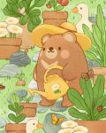  animal_ears arcasian bear bear_ears bird blush cherry chibi duck flower food fruit garden grass hat highres on_grass original plant potted_plant rock sun_hat 