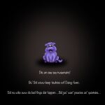  1:1 baby_talk balls bodily_fluids crying cuddlybloodily english_text feral fluffy_pony fluffy_pony_(species) fur genitals hi_res male mammal penis purple_body purple_fur shadow simple_background solo tears text 