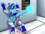  4:3 absurd_res against_surface against_wall anal anal_penetration android animal_genitalia anthro arms_above_head artificial_intelligence bandai_namco blue_body blue_eyes blue_fur bodily_fluids butt colored_cum computer computer_virus_(program) cord corrupted corruption cum cum_in_ass cum_inside cum_on_ground cum_on_penis cybernetics cyborg dat digimon digital_hazard digital_media_(artwork) ejaculation english_text erection fin fur genital_fluids genitals glitch hair hi_res howlfeiwolf leaning_against_wall machine male male_penetrated markings mind_break mind_control nude pawpads penetration penis protogen raised_leg red_cum robot sex shark_tail simple_background solo symbol tail text tube unusual_bodily_fluids unusual_cum unusual_genital_fluids virus white_body 
