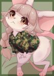  animal_legs anthro bottomless braided_hair braided_ponytail camo camo_clothing camo_print clothed clothing featureless_crotch fur hair hamu_chunchun hi_res japan_air_self-defense_force kemono male mammal murid murine pattern_clothing pink_body pink_fur ponytail rat rat_tail rodent solo topwear topwear_only tsukai_rabi 