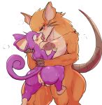  anthro anus areola big_breasts blush bodily_fluids breasts butt censored cottontail duo female french_kissing fur generation_1_pokemon genital_fluids genitals hi_res kissing mammal nintendo nipples nude pokemon pokemon_(species) pussy raticate rattata rodent simple_background teeth tongue white_background 