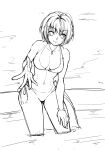  1girl absurdres breasts closed_mouth collarbone highres jewelry kakko_madoka looking_at_viewer monochrome navel necklace nel_zelpher short_hair smile solo star_ocean star_ocean_anamnesis star_ocean_till_the_end_of_time swimsuit 