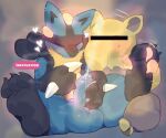  &lt;3 2023 3_fingers 3_toes anthro balls big_nose blue_body blue_fur censored_face claws drowzee duo ejaculation eyes_closed feet fingers fog fur gaddiel55565069 generation_1_pokemon generation_4_pokemon genitals hi_res holding_feet holding_head hypnosis lucario male male/male masturbation mind_control nintendo penis pokemon pokemon_(species) raised_leg sitting spreading status_effect toes yellow_body 