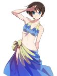  1girl absurdres bikini blue_eyes brown_hair highres navel saitou_ena sarong short_hair smile solo swimsuit white_background yasu_(pixiv) yurucamp 