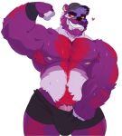  &lt;3 2023 anthro armpit_hair barazoku baseball_cap bear beard biceps bodily_fluids body_hair bulge chest_hair clothing clothing_pull darkoz ear_piercing facial_hair facial_piercing flexing flexing_bicep front_view fur genitals giant_panda hairy hat headgear headwear hi_res male mammal mrpandhew muscular muscular_anthro muscular_male nipple_piercing nipples pecs penis penis_base piercing pinup portrait pose pubes purple_body purple_fur red_pubes simple_background solo sweat sweaty_chest teasing_viewer three-quarter_portrait underwear underwear_pull white_background yellow_sclera 