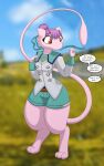  10:16 absurd_res after_transformation anthro big_butt butt dialogue female fiona_(xenoblade) generation_1_pokemon hi_res humanoid legendary_pokemon mew_(pokemon) nintendo pokemon pokemon_(species) runningtoaster solo speech_bubble thick_thighs transformation 