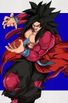  1boy absurdres biceps black_hair blue_sash blue_wristband body_fur dougi dragon_ball dragon_ball_heroes gigatan_d highres incoming_attack long_hair looking_at_viewer male_focus monkey_boy monkey_tail muscular muscular_male no_nipples open_mouth pants pectorals red_fur saiyan sash solo son_goku son_goku_(xeno) spiked_hair super_saiyan super_saiyan_4 tail teeth time_patrol_(dragon_ball) torn_clothes torn_pants 