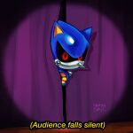  1boy 9474s0ul animal_ears artist_name commentary english_commentary english_text highres looking_at_viewer male_focus metal_sonic red_eyes robot solo sonic_(series) sonic_cd sonic_the_hedgehog_(classic) stage_curtains 