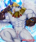  abs absurd_res anthro anus biceps big_muscles blue_eyes butt clothing dragon eyewear feathered_wings feathers flexing flexing_bicep genitals goggles hair handwear hi_res legendz male muscular muscular_anthro muscular_male muscular_thighs nekogaki0324 nipples nude pecs pupils scalie serratus shiron slit slit_pupils smile solo triceps white_body winged_dragon wings 