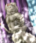  abs anthro bathing black_body black_fur bovid bovine butt cattle fur gyumao hair hi_res horn lifewonders male mammal muscular muscular_anthro muscular_male nipples nude pecs red_hair shower showering solo tokyo_afterschool_summoners water wet wet_body yom_mido_plus 