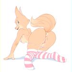  anthro anus bodily_fluids breasts butt canid canine clothing diane_foxington dreamworks female footwear fox genital_fluids genitals hi_res mammal panties pussy pussy_juice simple_background socks solo the_bad_guys underwear vistamage white_background 