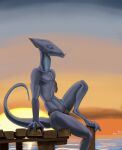  absurd_res amputee anthro blue_body disability hi_res male pink_eyes simple_background sitting solo tail taulsol_(teraurge) water zebrov 