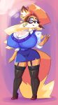  anthro big_breasts bottomwear breasts canid canine cleavage clothed clothing eyewear female fox glasses hi_res huge_breasts mammal odoka skirt solo 