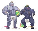  abs ball clothing duo flint_steel footwear generation_1_pokemon hi_res humanoid machoke maldu male muscular muscular_humanoid muscular_male nintendo nipple_piercing nipples pecs piercing pokemon pokemon_(species) ryuji_kaiyo sandals towel towel_on_shoulder 