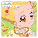  1girl blonde_hair brown_eyes cure_lemonade drill_hair earrings good_morning jewelry kamikita_futago kasugano_urara_(yes!_precure_5) long_hair magical_girl official_art precure smile solo twin_drills yes!_precure_5 yes!_precure_5_gogo! 