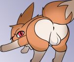  animal_genitalia anus ass_up backsack balls big_butt brown_body brown_fur butt eevee eleanor_(primsylveon) feral fur generation_1_pokemon genitals hi_res looking_at_viewer looking_back male nintendo pokemon pokemon_(species) presenting presenting_hindquarters primsylveon raised_tail rear_view red_eyes shaded sheath simple_background solo tail white_body white_fur 