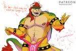  absurd_res anthro bowser collar digital_media_(artwork) facial_piercing female hair hi_res horn jewelry koopa long_hair male male/female mario_bros muscular muscular_anthro muscular_male navel navel_piercing nintendo nipple_piercing nipples nose_piercing piercing red_eyes red_hair reptile scalie shaturnianoart shell simple_background text turtle 