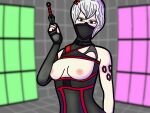  bonelab fast highres ninja non-web_source red_eyes short_hair topless white_hair 