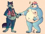  anthro bear belly belly_overhang blue_body blue_fur blush canid canine canis clothed clothing embarrassed fur hair hi_res jockstrap jockstrap_only laugh male mammal mutual_weight_gain obese obese_anthro obese_male overweight overweight_anthro overweight_male pink_hair purple_hair raccoonkind series small_clothing syrup topless toza underwear underwear_only weight_gain wolf yukon 