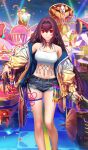  bare_shoulders choker fate/grand_order fate_(series) jacket looking_at_viewer navel official_art red_eyes scathach_(fate) shirt shorts thigh_strap white_shirt 