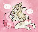 &lt;3 andromorph_(lore) animated anthro bedroom_eyes blonde_hair breasts butt clothing dialogue drawing_tablet english_text etienne_(fleetwoodbrak) female fleetwoodbrak fur hair half-closed_eyes hi_res inviting kneeling lagomorph leporid long_hair looking_at_viewer looking_back mammal narrowed_eyes open_mouth open_smile panties pillow pink_background presenting presenting_hindquarters rabbit seductive short_playtime side_boob simple_background smile solo speech_bubble stylus tan_body tan_fur text trans_(lore) trans_man_(lore) underwear 