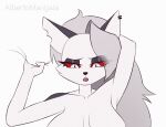  albertomangala animated anthro canid canine canis ear_piercing female fur hair helluva_boss loona_(helluva_boss) mammal open_mouth piercing simple_background solo white_body wolf 